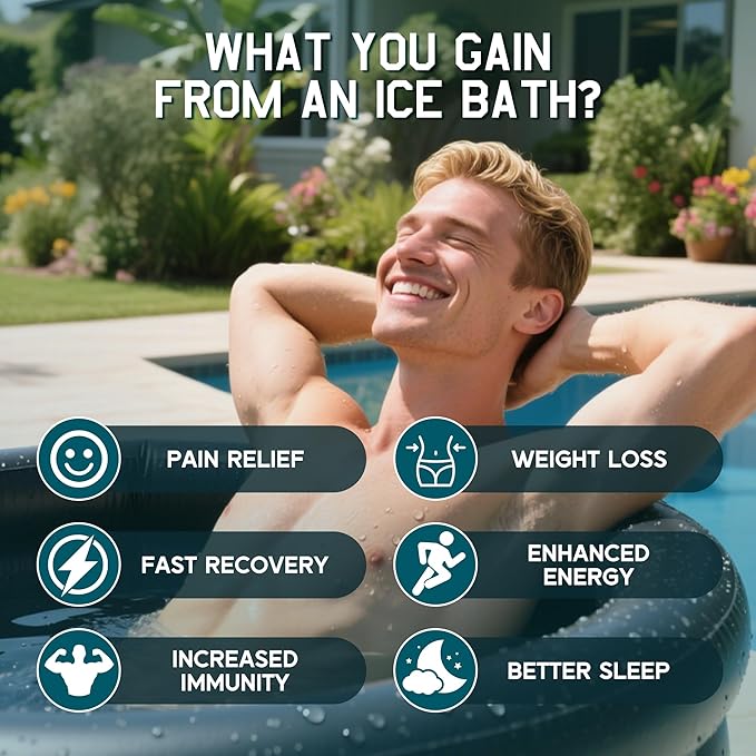 Albott Inflatable Cold Plunge Tub for Athletes, Ice Bath Tub with Insulated Lid Non-Slip Mat & Handles, Water Chiller Compatible, Portable for Indoor & Outdoor Recovery, 525 Gal, 79"L x 79"W x 33"H