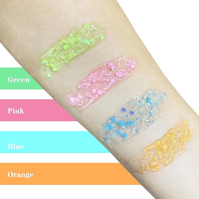 MEICOLY Neon Orange Body Glitter,Sparkling Face Glitter Gel,Mermaid Sequins Face Paint Glitter Autumn Makeup,Eye Hair Chunky Festival Rave Accessories Makeup,Party Body Glitter Gel for Women Kids,50ml