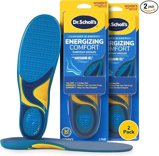 Dr. Scholl’s Energizing Comfort Women’s Everyday Insoles with Massaging Gel - Clinically Proven, All-Day Energy and Comfort Inserts, Patented Triple Gel Design, Shock Absorbing, Arch Support: 2 Pairs