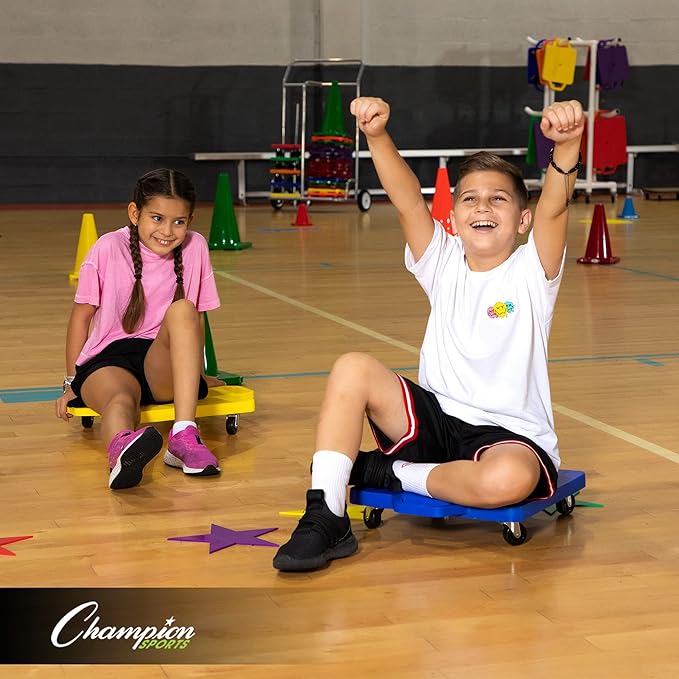Champion Sports Scooter Board – Choice of Handles or No Handles, Durable Plastic Scooters for Youth Gym & PE Class, Indoor & Outdoor Play, Non-Marring Wheels, Multiple Sizes & Colors