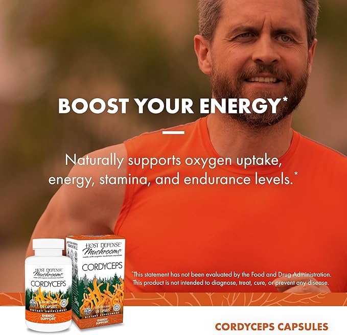 Host Defense Cordyceps Capsules - Immune & Energy Support Supplement - Kidney Health Supplement with Cordyceps - Fitness Support Supplement to Aid Oxygen Uptake - 120 Capsules (60 Servings)*
