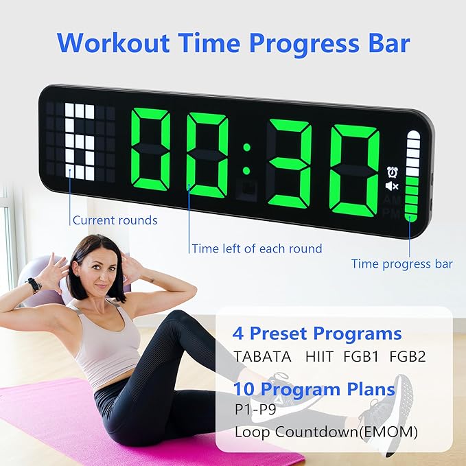 Gym Timer 15'' Large Wall Clocks for Home Gym, Interval Workout Countdown Clock Remote Control for Boxing Crossfit Fitness Tabata Home Gym Accessories
