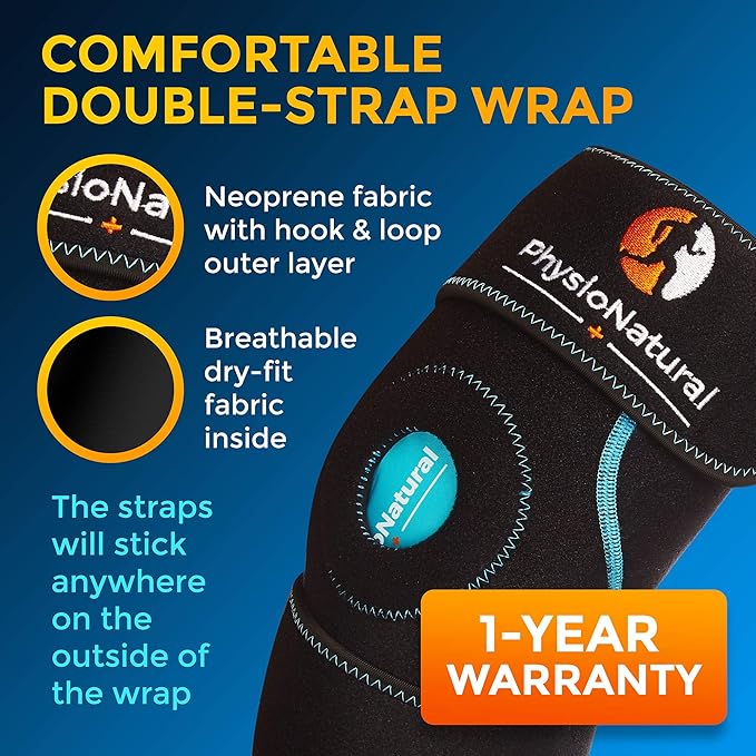 PhysioNatural Ice Pack for Knee Pain Relief, Reusable Gel Ice Wrap for Leg Injuries, Swelling, Knee Replacement Surgery, Cold Compress Therapy for Arthritis, Meniscus Tear and ACL