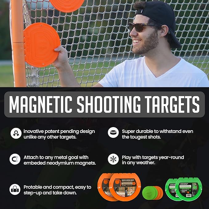 Combo Bundle of Durable Magnetic Lacrosse Goal Targets/Hockey Targets with 4 Pearl Lacrosse LT Textured Balls and 4 Tethers| Lacrosse Net Goalie Targets