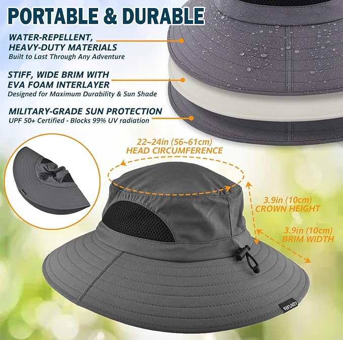 EINSKEY Wide Brim Sun Hat, UPF 50+ UV Protection Waterproof Packable Bucket Hat for Men & Women, Fishing Hiking Beach Garden