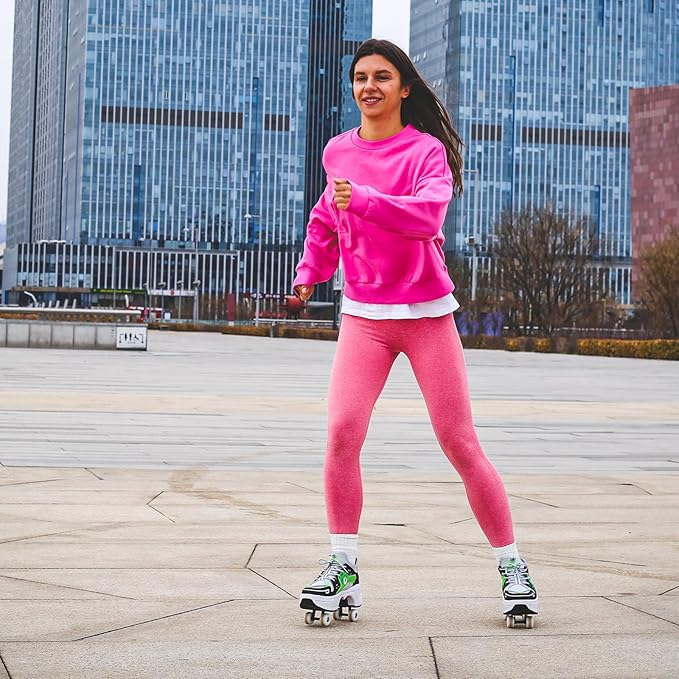 Roller Skate Shoes for Women Four Rounds Children's Roller Skates Shoes That Turn into Rollerskates Sneakers Outdoor Light Shoes with Wheels for Girls/Boys