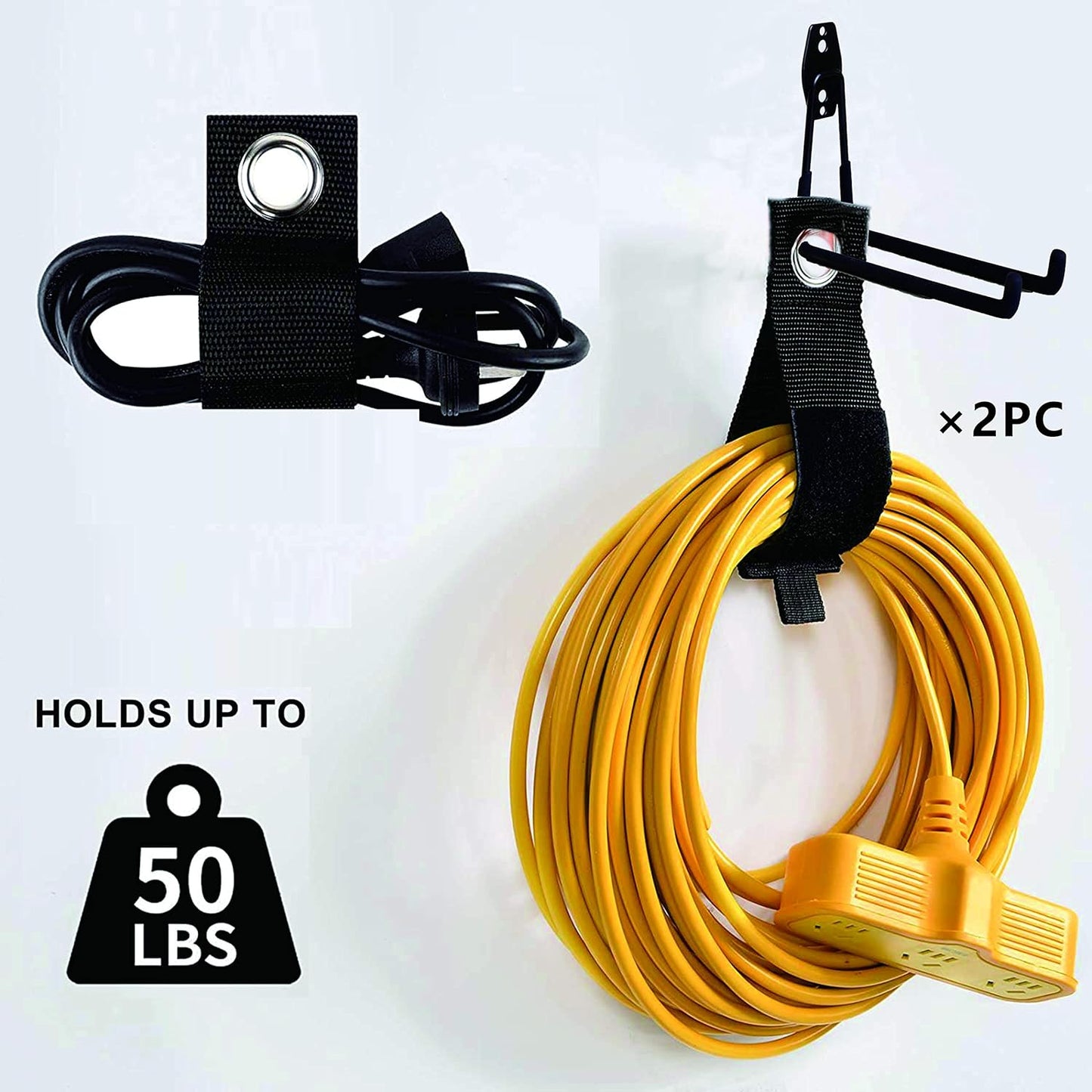 Garage Hooks, 4 Pack Wall Mount Storage Hanger with 2 Extension Cord Holder Organizer, Heavy-Duty 7.5 inch Long Hooks for Ladder, Ski, Sports, Utility, Garden Tool, Hose Storage Rack Organizer