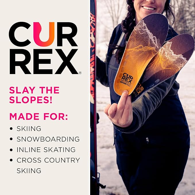 CURREX EdgePro Thermo Regulating Ski Boot Insoles for Snowboarding, Skiing, & Winter Sports ??Ski Boot Inserts with Shock Absorbing Cushioning ??for Men & Women ??Medium Arch, Small