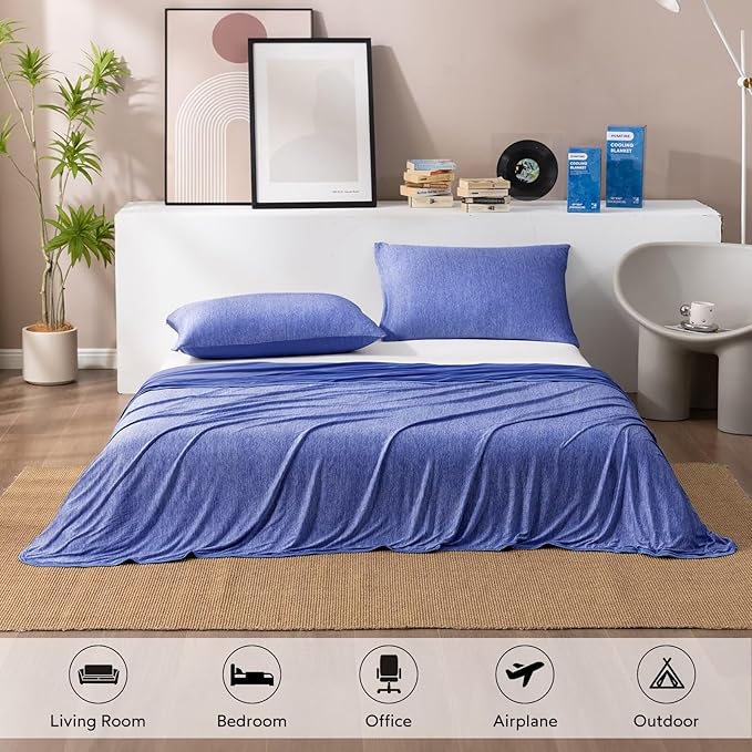 HOMFINE Cooling Blankets for Hot Sleepers - Summer Blanket Thin Lightweight Breathable Soft Double Side Enhanced Cooling for Bed Couch Sofa, Keep Cool for Night Sweats (Dark Blue, 90 x 90 inches)