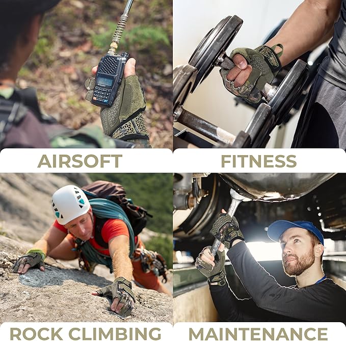 HANDLANDY Fingerless Framer Work Gloves for Men, Utility Grip Paded Gloves for Tactical Shooting Airsoft Hunting Driving (Camo- 3 Fingerless, Medium (Pack of 1))