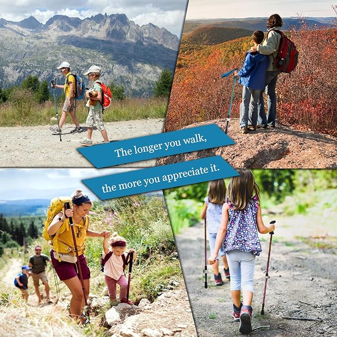 Kids Hiking Poles, 2PCS Todder Collapsible Trekking Poles for Hiking, Ski, Outdoor Activities, Todder Hiking Essentials for Boys and Girls, Blue, Pink Available