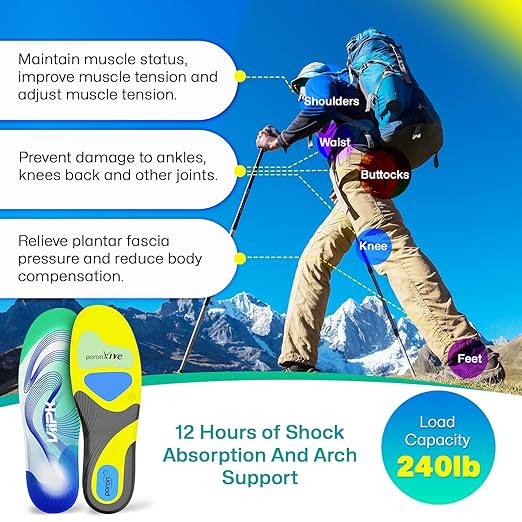 Upgraded Plantar Fasciitis Insoles, 240lbs Heavy Duty Work Boot Insoles for Men, Arch Support Orthotics Inserts, Athletic Gel Shoe Inserts for Pain Relief, Flat Feet, Standing All Day - L