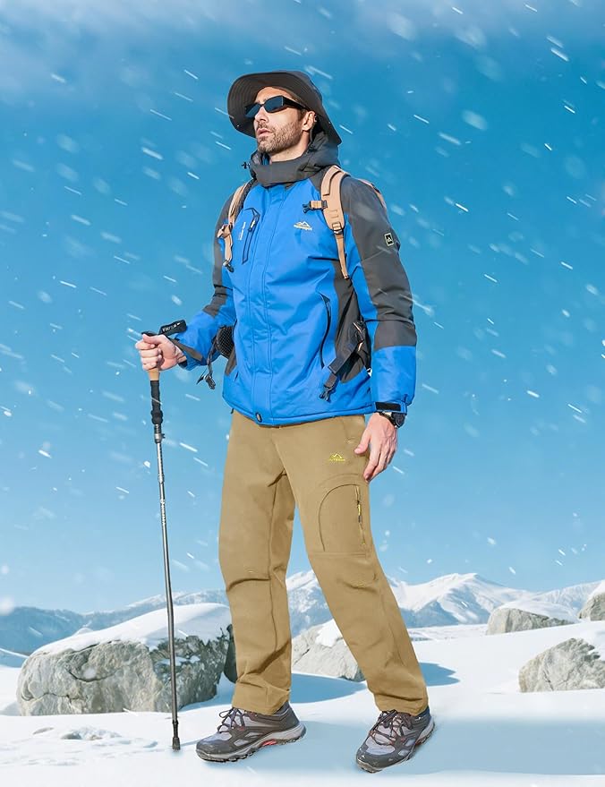 MAGCOMSEN Snow Pants for Men Water Resistant Fleece Lined 5 Zipper Pockets Winter Snowboard Hiking Insulated Ski Pants