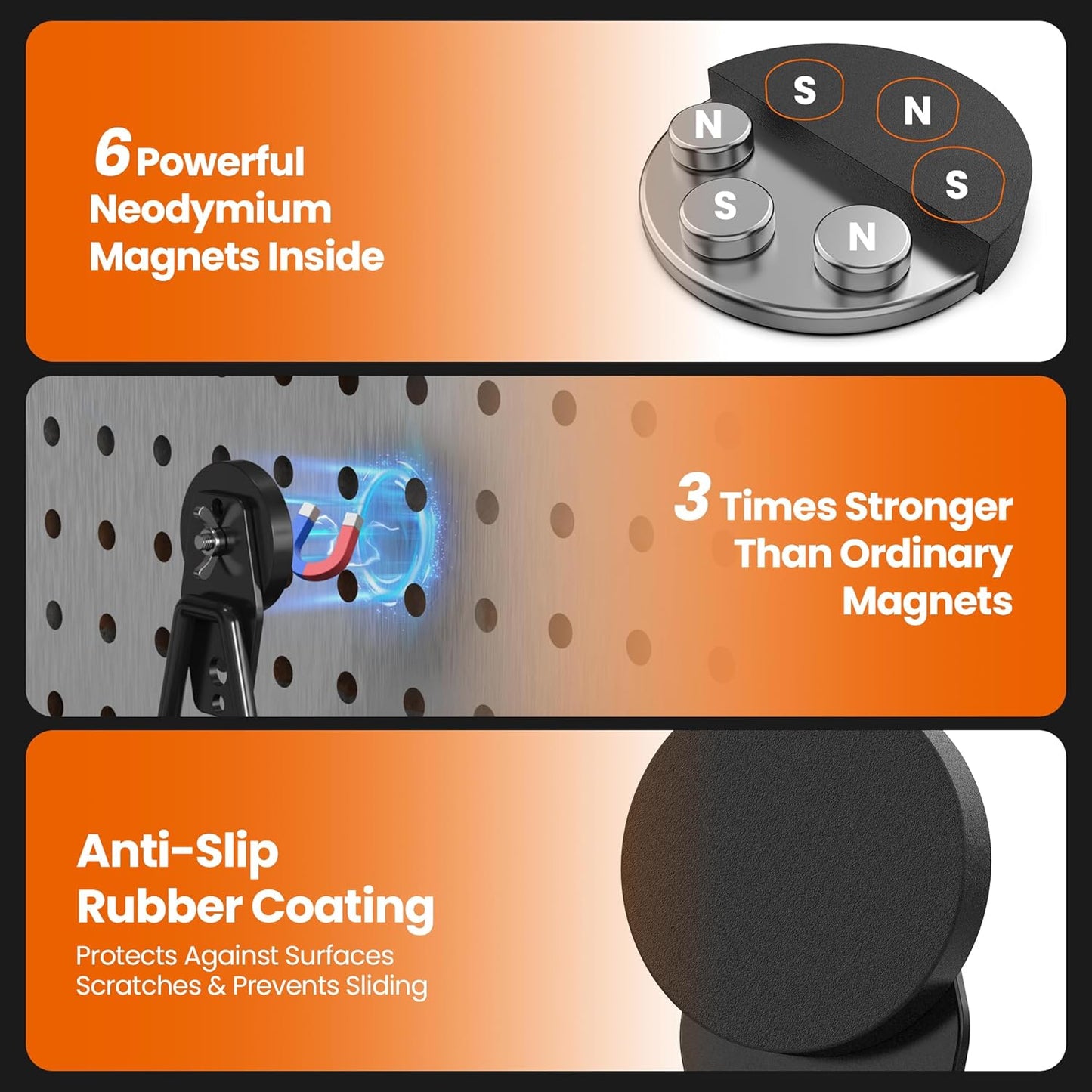 Large Magnetic Hooks Heavy Duty Extra Strong Magnetic Garage Hooks Big NdFeB Industrial Magnet Hooks Magnetic Utility Storage Holder Organization with Anti-Slip Coating for Hanging Garden Tool 2 Pack