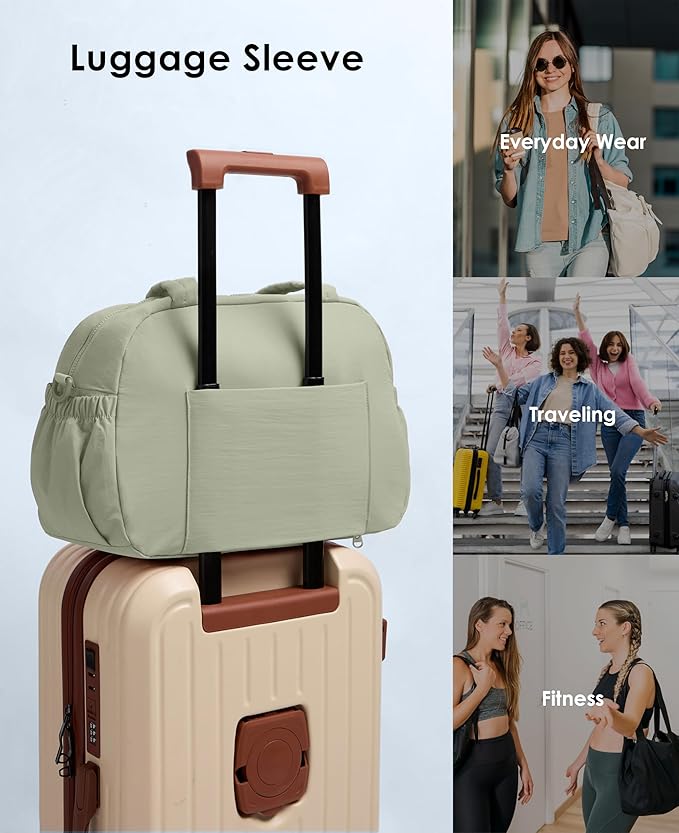 Gym Bag for Women, Travel Duffle Bags with Wet Pocket, Lightweight Carry on Bag Overnight Weekender Duffel Bag, Water Resistant (Light Green)