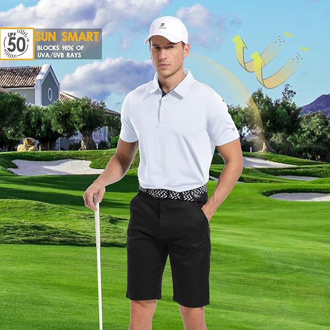 Mens Polo Shirts Short Casual Solid Stylish Dry Fit Performance Designed Collared Golf Polo Shirts for Men
