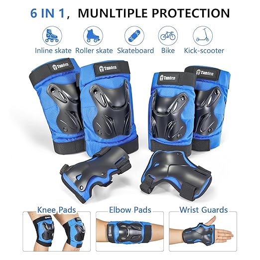 Skating Protective Gear Kids Knee and Elbow Pads Wrist Guards for Roller Skating Skateboarding, Skate Pads Kids Knee Pads Blue