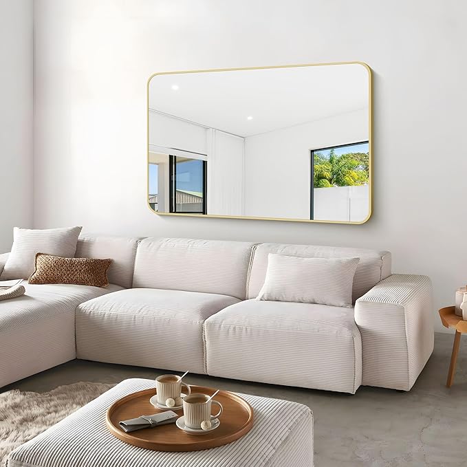 Gold Bathroom Mirror,55x36 inch Wall Mirror for Bathroom Wall Mounted,Round Rectangle Mirror for Bathroom Over Sink,Modern Frame for Home Decor Living Room,Bedroom Entryway,Horizontal/Vertical