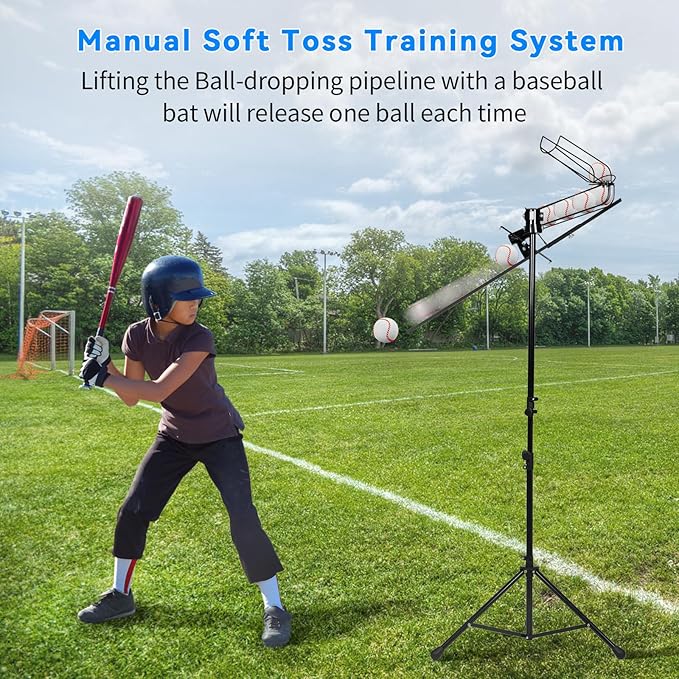 3 in 1 Baseball Training Equipment, Baseball Pitching Machine | Baseball Tee | Soft Toss Training System, Height Adjustable Hitting Swing Trainer, Support Auto & Manual, Hold Up to 10 Balls