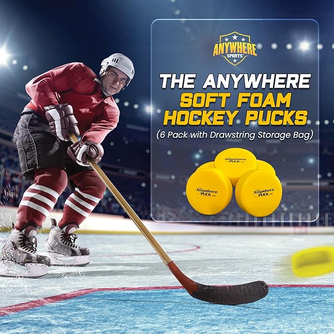 Nature Bound The Anywhere Puck Foam Hockey Training Puck (6 Pack with Drawstring Storage Bag), for Children and Adults, Indoor and Outdoor Use