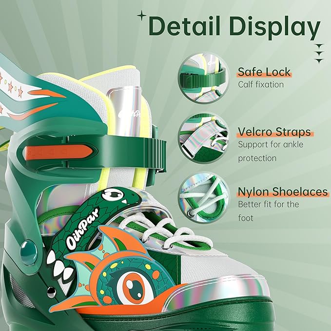 Children's Adjustable Inline Skates with 4-Size Adjustable Fit, Inline Skates with Triple Safety Straps & LED Light Wheels Perfect for Beginners,Ideal Gift for Boys & Girls