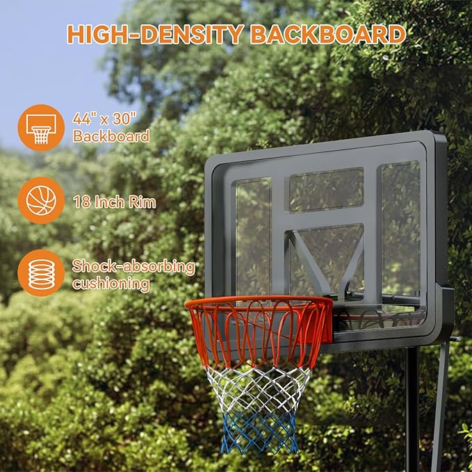 GORISE Portable Basketball Hoop for Home Outdoor Use, Adjustable Height, Shatterproof Backboard, for Daily Practice in Backyard or Garage Indoor Outdoor Backyard Pool