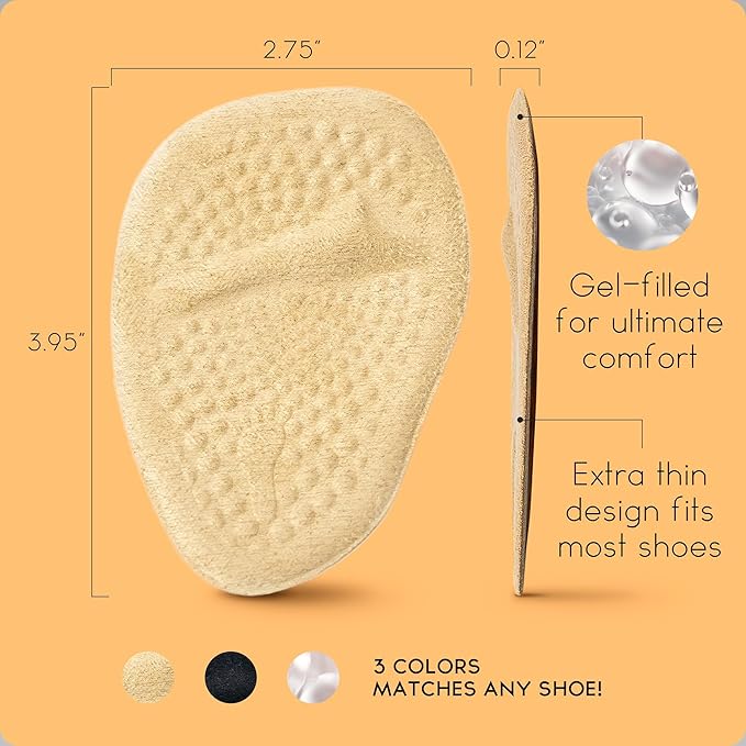 Walkize Metatarsal Pads Women | Heel Inserts for Women | Ball of Foot Cushions (2 Pairs Foot Pads) All Day Pain Relief and Comfort One Size Fits Shoe Inserts (Beige)