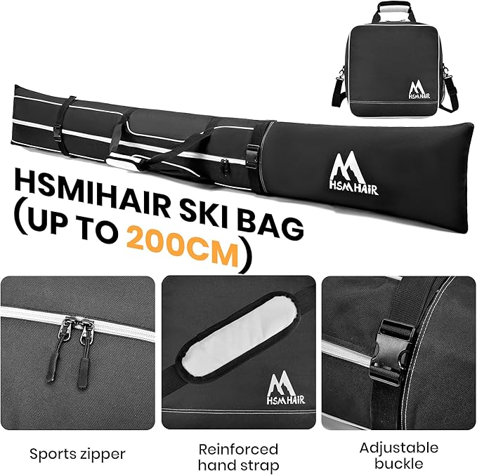 Ski Bag and Boot Bag Combo,Padded Ski Bag Set for Air Travel,Snow Ski Bags for Adults,Water- resistant Ski Boot Bag Fits for Skis Up to 200 CM and Boots Up To Size US13