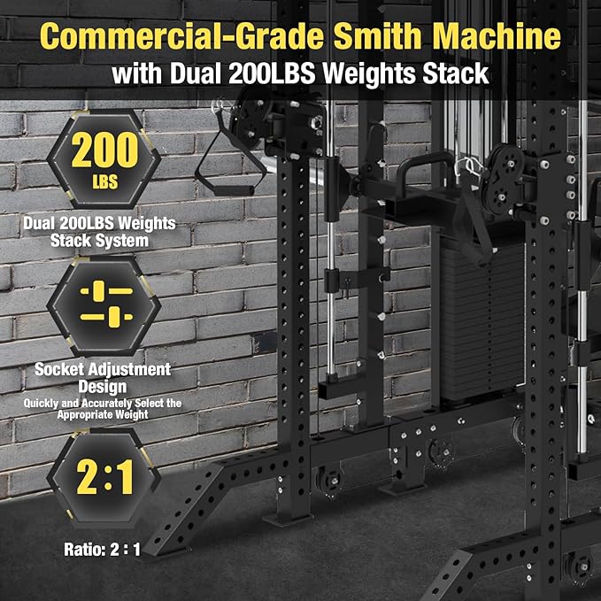Commercial Cable Crossover Exercise Machine All in One Functional Trainer Cable Machine with 400LBS Weight Stacks Power Cage Squat Rack with Pulley System Compact Functional Trainer for Home Gyms