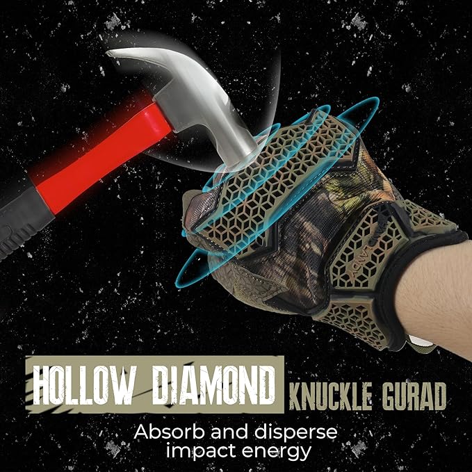 HANDLANDY Fingerless Framer Work Gloves for Men, Utility Grip Paded Gloves for Tactical Shooting Airsoft Hunting Driving (Camo- 3 Fingerless, Medium (Pack of 1))