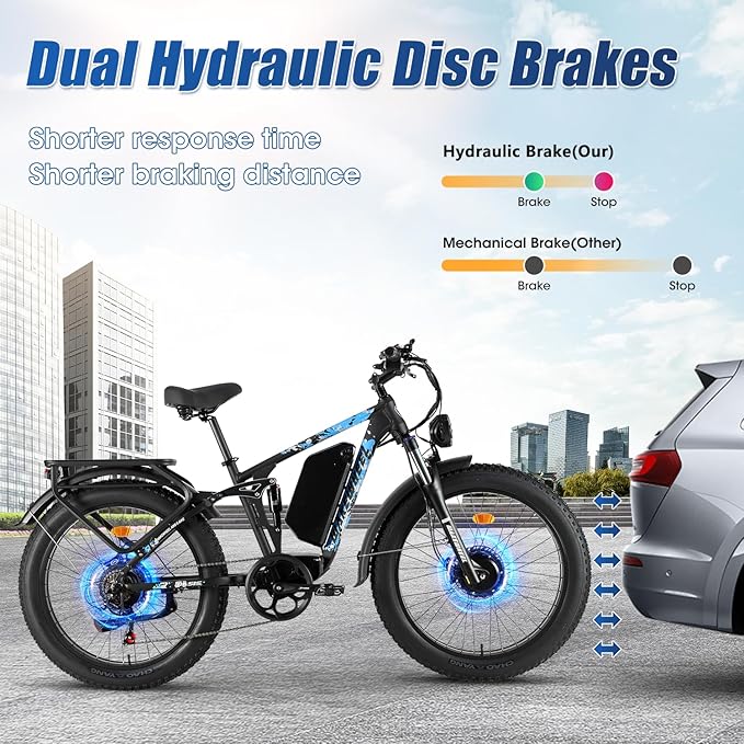 60V 26Ah Electric Bike for Adults 5000W, 60V Battery Ebike, 26"X4"Fat Tire Long Range Mountain Bike Full Suspension, Hydraulic Brake Electric Bicycle