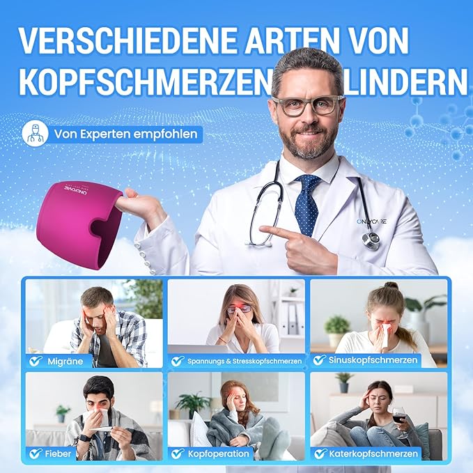 ONLYCARE Migraine Relief Cap, Upgraded Odorless Migraine Ice Head Wrap, Headache Relief Hat for Migraine, Hot Pink