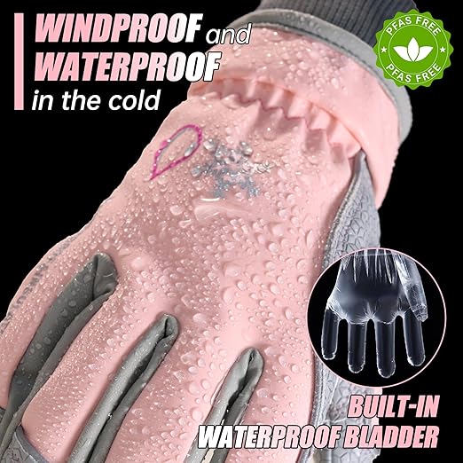 HANDLANDY Winter Insulated Work Gloves, 3M Thinsulate Thermal Water-Resistant Gloves for Men Women Touch Screen, Warm Ski Snowboard Cold Weather Gloves (Pink Grey, Medium)