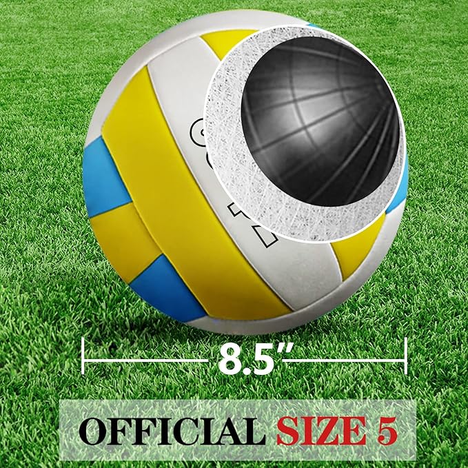 Volleyball Net Outdoor - Portable Volleyball Set for Backyard with Professional Volleyball Net, Wrap Yarn Volleyball and Pump, Boundary Line, Carry Bag