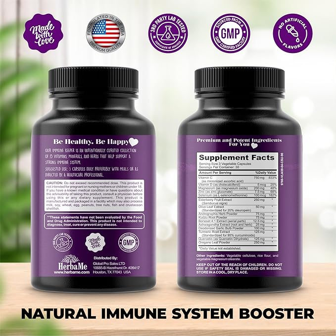 Advanced Immune System Booster 15 in 1 with Elderberry, Quercetin, Zinc, Vitamin D, 90 Capsules, Support Natural Wellness, Immunity Boost Supplement with Selenium and Vitamin C Antioxidants