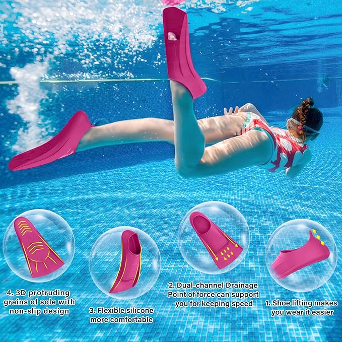 Gintenco Swim Fins, Kids Swim Training Fins for Lap Swimming, Travel Size Flippers with Mesh Bag, Silicone Swimming Fins for Kids Teens Adults Women Men