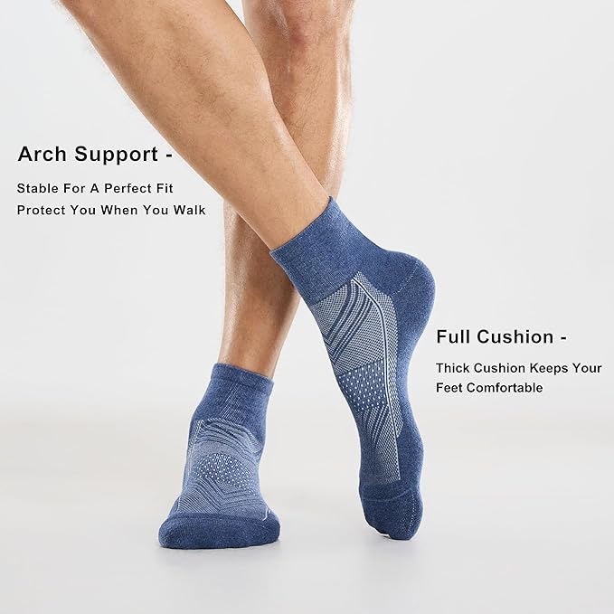 CelerSport 6 Pack Men's Ankle Socks with Cushion, Sport Athletic Running Socks