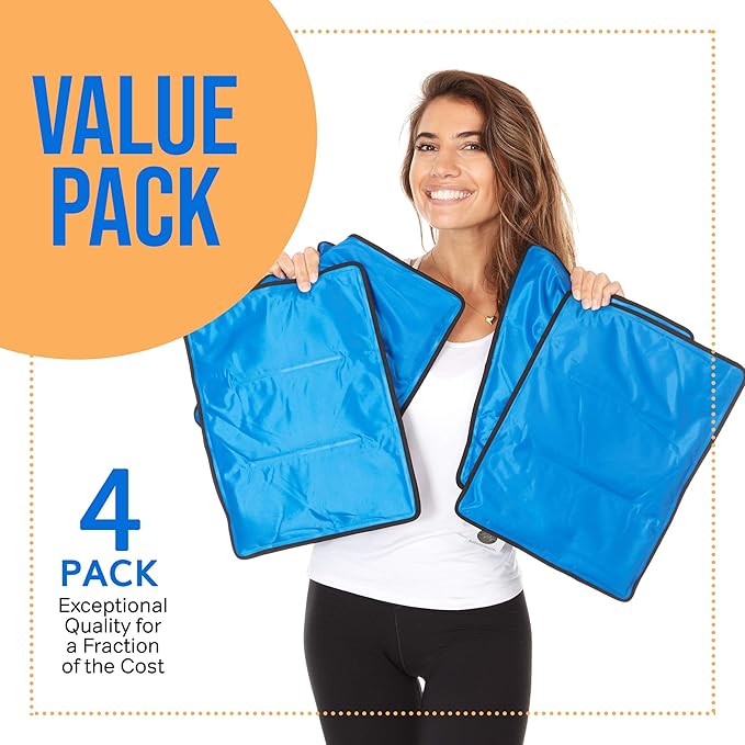 4 Pack XXL Reusable Hot and Cold Gel Ice Packs for Injuries | Cold Compress, Ice Pack, Gel Ice Packs, Cold Pack, ice Pack, Cold Packs for Injuries | 11x14.5 in