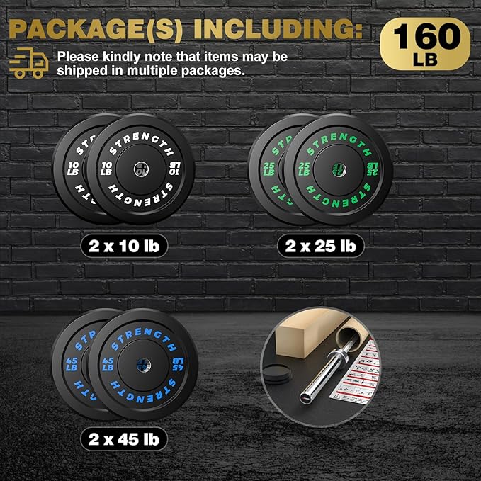 Olympic Rubber Bumper Weight Set - 2 Inch Barbell Plates for Home Gym Strength Training