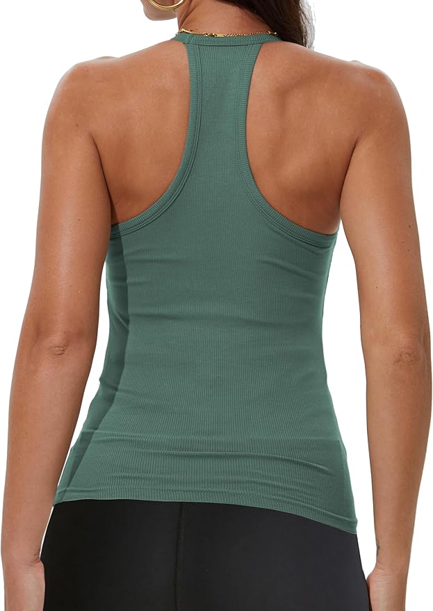 iGENJUN Workout Tops for Women Racerback Basic Tank Summer 2025 Camisole V Neck Slim Fit Ribbed Sleeveless