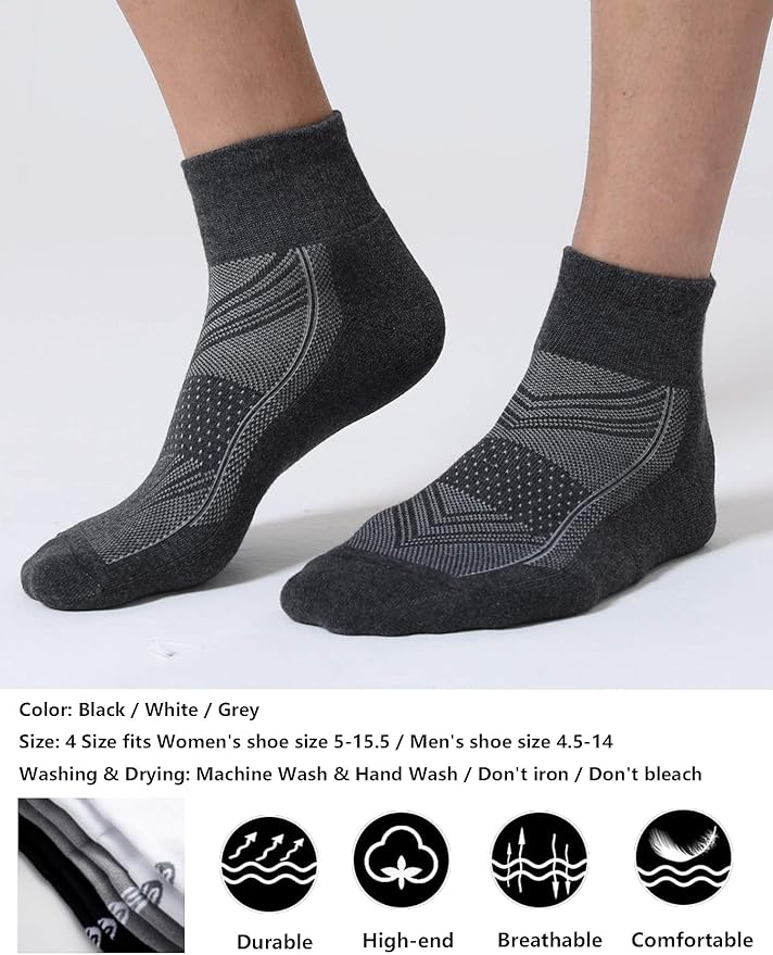 CelerSport 6 Pack Men's Ankle Socks with Cushion, Sport Athletic Running Socks