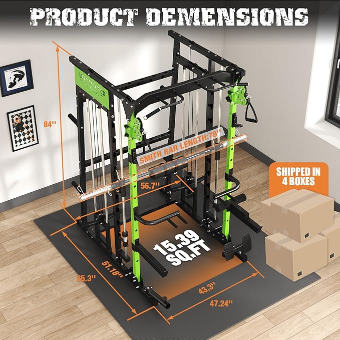 Smith Machine,2200 LBS Squat Rack for Home Gym with Dual Pulley System,Multifunctional Power Rack Cage for Strength Training with More Attachments