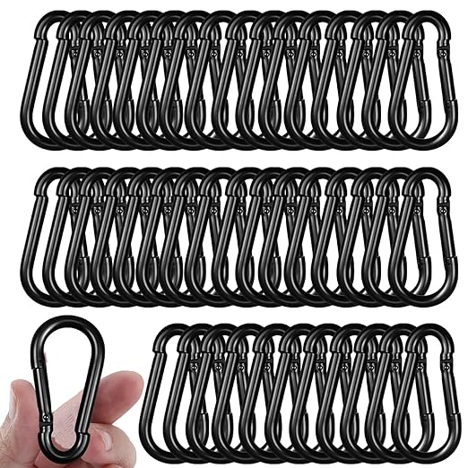 40PCS M6 Black Carabiner Clip, 2.36Inch Snap Hook Quick Link Small Carabiner Clips,Spring Link Buckle for Fishing Camping Hammock Dog Leashes-270LBS Holding Capacity