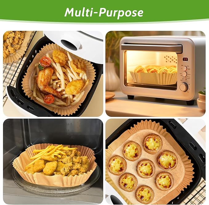 360 Pcs 8” Square Unbleached Heavy Duty Air Fryer Paper Liners Disposable, Non-Stick & Non-Leak Parchment Paper Liners for Airfryer Basket, Deep Fryer Parts & Accessories