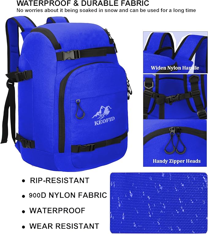 KEOFID 50L Ski Boot Bag Backpack, Waterproof Ski Bag, Travel Backpack for Ski Helmet, Snowboard