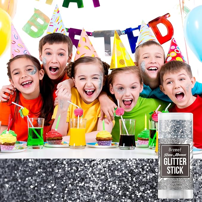 Brzeaf Silvery Body Glitter Stick, Waterproof & Long Lasting, Hair Eyeshadow Face Body Glitter, Singer Concert Music Halloween Rave Festival, Glitter Stick Makeup & Face Glitter Gel