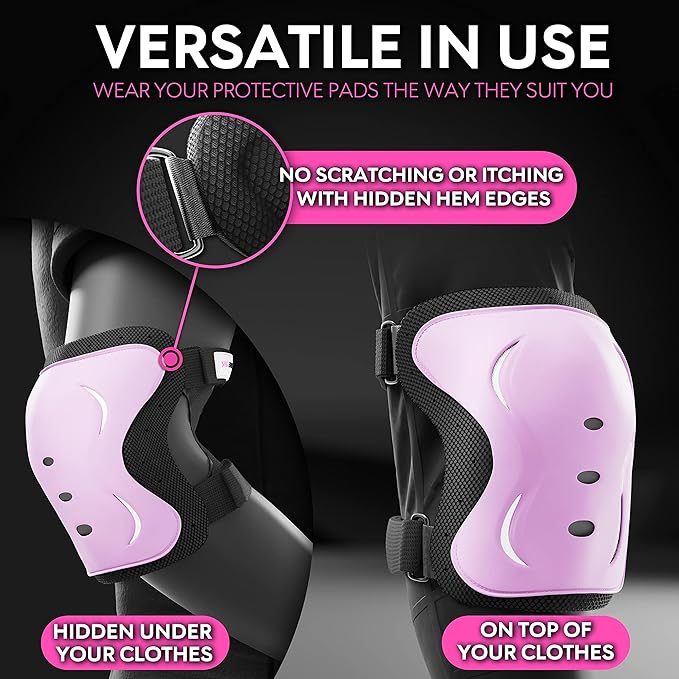 SKATEWIZ Skating Protective Gear Adults & Kids [6pc] incl. Knee Pads, Elbow Pads Wrist Guards for Roller Skating & Skateboarding