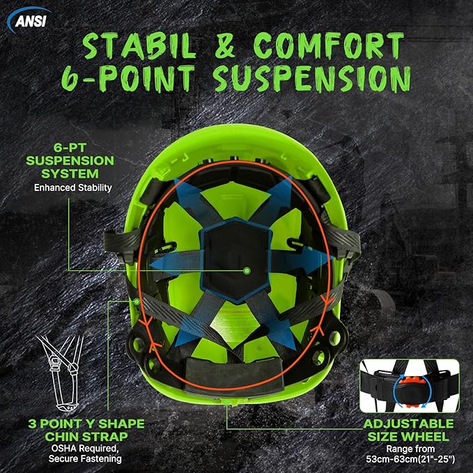 AOLAMEGS Construction Safety Hard Hat - ANSI Z89.1 Type Ι OSHA Approved Safety Helmets with Chin Straps Lightweight Reflective Vented ABS Hard Hats For Men Women Industrial Workwear 6-point Suspension