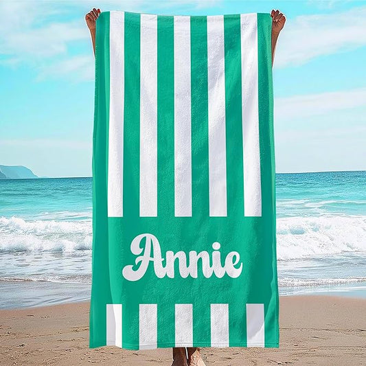 JML Personalized Beach Towel with Name, Custom Cabana Stripe Beach Towel, Customized Microfiber Pool Towel, Quick Dry & Absorbent Swim Towel for Adult,Mother's Day, Birthday, Summer Holiday,Vacation