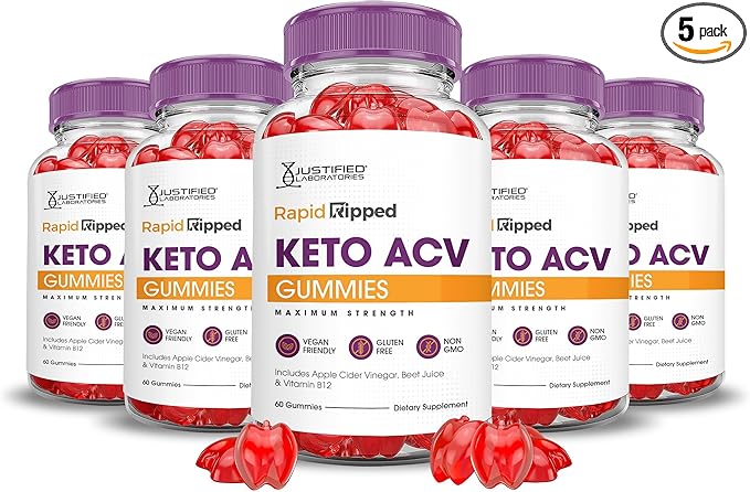 Justified Laboratories Rapid Ripped Keto ACV Gummies Advanced Formula 1000MG Rapidripped Keto Gummies Apple Cider Vinegar Formulated with Pomegranate Beet Juice Powder B12 Vegan Non GMO 300 Gummys